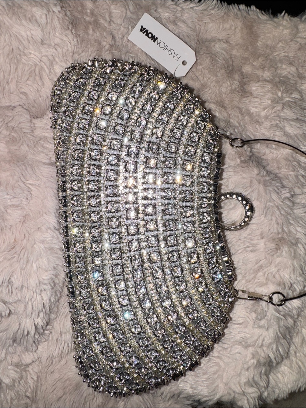 Fashion Nova Silver Crystal Rhinestone Evening Clutch